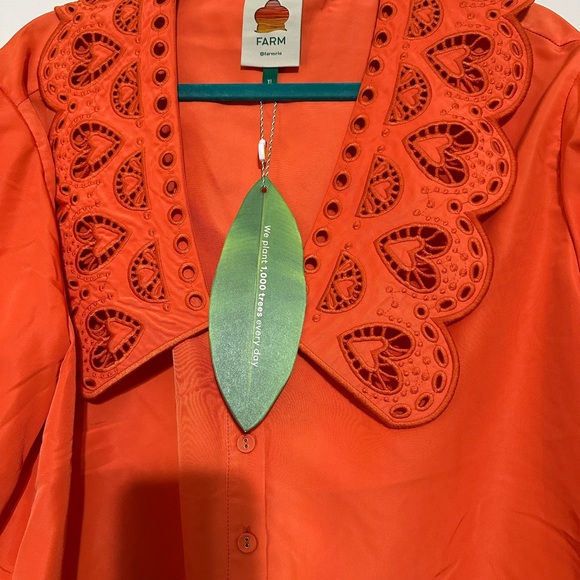 Farm Rio Orange Richelieu Collar Shirt XL - Picture 3 of 8
